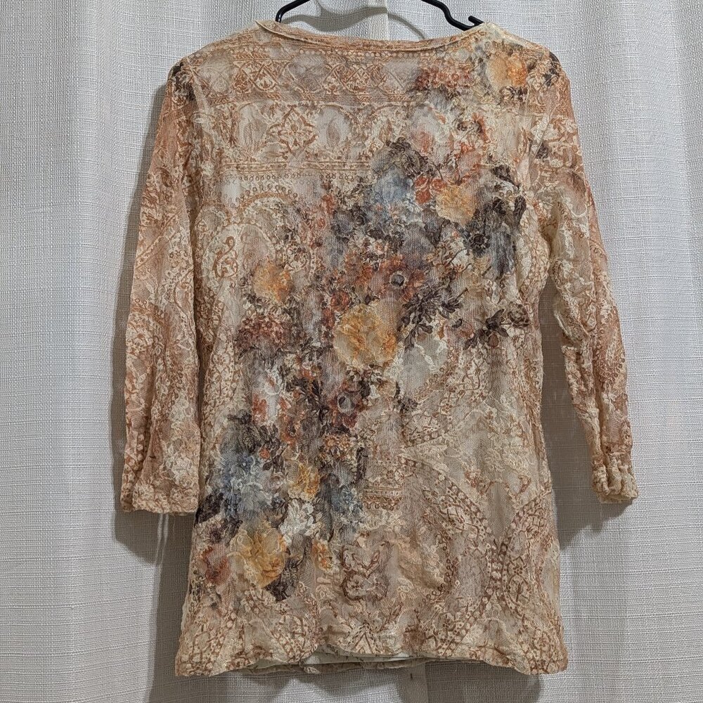 4/$20 Christopher & Banks Women's Floral Lace Blouse Size M Tan Brown whimsigoth - Picture 4 of 8